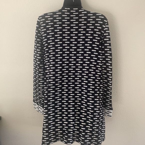 August Silk Black & White Geometric Print Double Knit Open Front Cardigan Size L - Picture 6 of 9